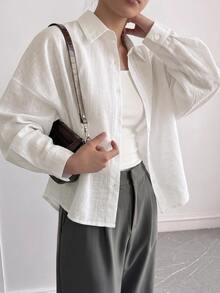 Dazy Tall Women's Loose Fit Turn Collar Casual Urban Shirt - White - View 2