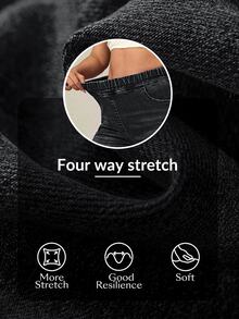 Selenza Plus Size Women's Elastic Waist Casual Daily Wear Denim Jeans - Black - View 6