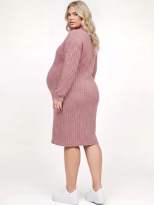 Plussiva Plus Size Solid Color Casual Daily Wear Summer Dress For Pregnant Women - Dusty Pink - View 3