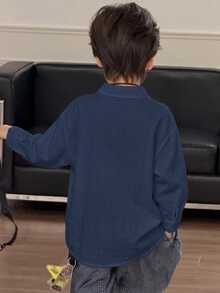 Dazy Kids 男童大童寬鬆休閒長袖秋季基礎襯衫上衣 - 藏蓝色 - 查看 5