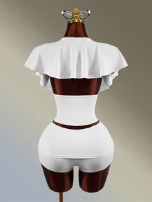Amplova Women's White V-Neck Ruffle Backless Super Short Tight Shorts Set - White - View 2