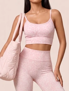 SHEIN BAE Women's Leopard Print Cropped Camisole Tank Top For Daily Fitness And Sports - Baby Pink - View 6