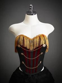 SHEIN ICON Women's Halloween Napoleon Corset Halloween Napoleon Corset Patchwork Tassel Button Chain Design Fashion Tube Top - Black and Gold - View 9