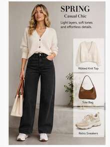 EMERY ROSE Quần jean denim nữ ống đứng dáng rộng, phong cách thường ngày đa năng, có túi - màu đen - Xem 3