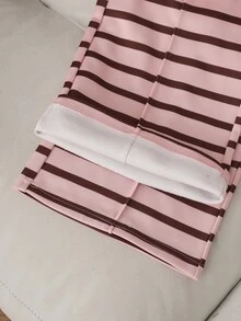 SHEIN 青少年女孩抓絨內裡條紋連帽衛衣與運動長褲2件套：保暖冬季休閒連帽運動服 - 粉色 - 查看 6