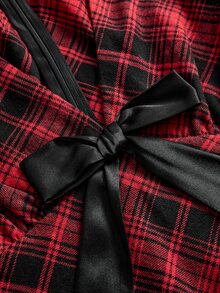 Sweetness Women's Autumn/Winter Christmas Red Plaid A-Line Mini Dress - Multicolor - View 3
