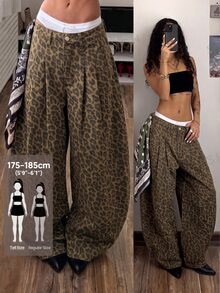 SHEIN Tall 高個子迷彩印花低腰水洗牛仔寬腿褲 - 彩色 - 查看 1