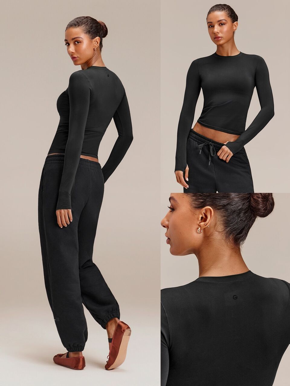 Second-Skin Seamless Soft Focus Crew Neck Long Sleeve Top With Thumbholes & Fitted Waist-Length Design Daily Casual Wear
