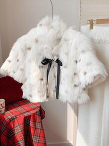 Comfortcana Women's Bow Faux Fur Coat - Black and White - View 8
