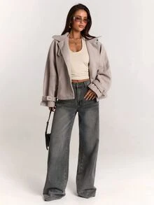SHEIN BAE Women's Elegant High Neck Button Long Sleeve Overcoat - Brown - View 3