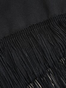 Cravure Plus Size Single Button Fitted Blazer Fringe Skirt Suit, Chic Cocktail Party TwoPiece - Black - View 4