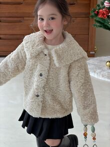 Dazy Kids Infant/Toddler (Girl) Turn-Collar Long Sleeve Fleece Jacket Winter - Beige - View 4