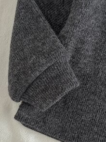 SHEIN Vintaside Kids 2件組女嬰上衣+長褲套裝，甜美深灰色毛絨羅紋針織，中縫設計，彈性長袖圓領，休閒款，適合生日派對、秋季假期、聖誕節 - 黑色 - 查看 4