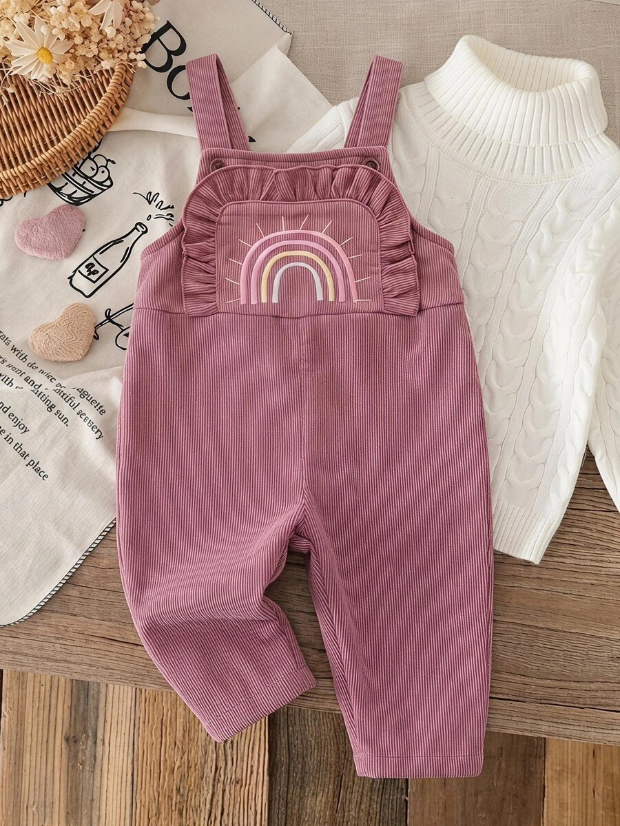 LMoss Kids Newborn Baby Girl Woven Cute Versatile Casual Pink Rainbow Embroidered Romper, Suitable For Spring, Summer, Autumn, Winter All Seasons Wear. - Pink - View 1