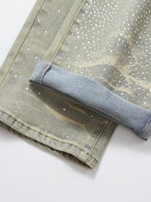 ROMWE MEN Men's Plus Size Denim Jeans Washed Distressed Shiny Urban Renaissance Street Style Casual Fashion Creative Personalized Streetwear - Champagne - View 4