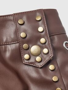 ROMWE Autumn/Winter Hippie Brown Bronze Studded Side Lace-Up Low Waist Women's Shorts - Brown - View 4