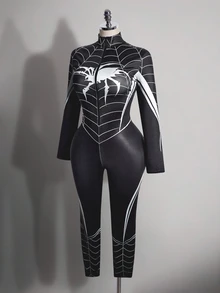 SHEIN ICON Plus Size Y2K Sexy Spider Jumpsuit, Halloween Cosplay - Grey - View 4