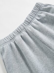 SHEIN 青少年女孩十字圖案拉鍊連帽外套與長褲休閒日常穿搭套裝 - 灰色 - 查看 3