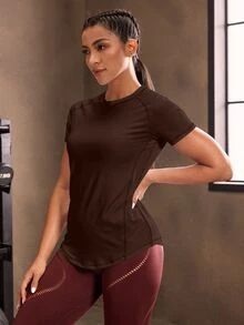 Powerista 女款短袖圓領修身休閒時尚運動T恤 - 棕色 - 查看 5