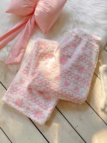 Comfortcana Women's Fluffy Snowflake & Geometric Pattern Long Pants, Comfortable For Home Wear - Pink - View 3