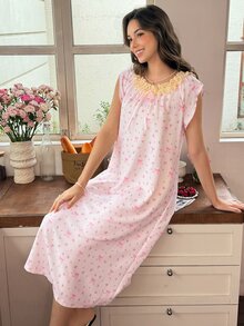 Snug Reverie Women's Romantic Lace Trim Ditsy Floral Long House Dress - Multicolor - View 5
