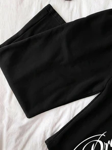 Attitoon Letter Graphic Drawstring Waist Sweatpants - Black - View 6