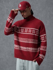 PAVTROS Men's Pattern Printed Long Sleeve Knit Top - Red - View 4