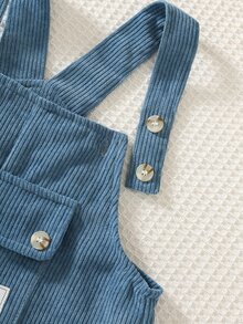 SHEIN 兒童小男孩秋季新品簡約休閒時尚燈芯絨牛仔吊帶褲連身褲，適合秋冬穿著 - 藍色 - 查看 4