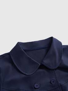 ROMWE Kawaii Vintage College Peter Pan Collar Cute Casual Versatile Loose Plus Size Shirt - Navy Blue - View 3