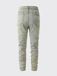 ROMWE MEN Men's Plus Size Denim Jeans Washed Distressed Shiny Urban Renaissance Street Style Casual Fashion Creative Personalized Streetwear - Champagne - View 7