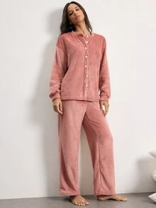 Ocili Women's Casual Plush Loungewear Set - Dusty Pink - View 6