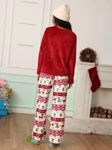 Chillnights Women's Christmas Style Round Neck Long Sleeve Top And Long Pants Pajama Set - Multicolor - View 2