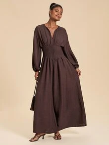 Travachic Women's Long Sleeve Solid Color Jumpsuit - Brown - View 6