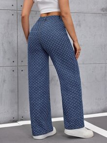 SHEIN ICON Women's Old Money Style Non-Stretch Casual Streetwear Straight Wide Leg Jeans Everyday Night Out Fall - Medium Wash - View 3