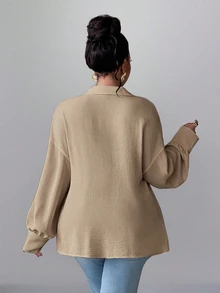 Maweii Plus Size Long Sleeve Fashionable Elegant Commuter Versatile Sweet Blouse - Khaki - View 6