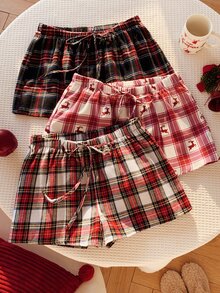 Comfortcana Women's Drawstring Plaid Print Shorts 3pcs Set - Multicolor - View 1