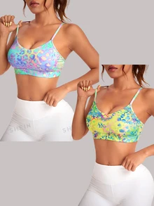 SHEIN Velisys Women's Simple Leopard Print Sports Tank Top Yoga Fitness 2 Pieces Set - Multicolor - View 2