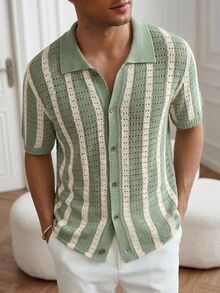 Manfinity Homme Men's Striped Casual Daily Wear Knit Top - Green - View 2
