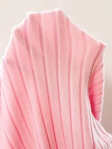 Snug Reverie طقم بيجامة نسائي من الصوف الناعم المضلع الرقيق بأكمام طويلة، بلون موحد مع تطريز دانتيل حلو - وردي - مشاهدة 7