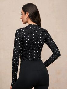 Activina Women's Polka Dot Zip-Up Long Sleeve Sports Jacket - Black - View 2