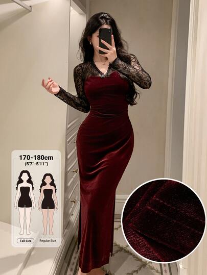 Dazy Tall Women's Long Elegant Lace Patchwork Dress