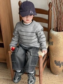DAZY Áo len dài tay thường ngày phối màu cho bé trai - Màu be - Xem 4