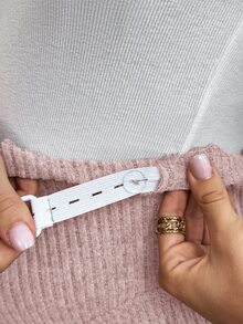 SHEIN 孕婦純色可調腰圍休閒日常長褲 - 藕粉色 - 查看 6