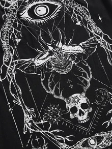 ROMWE Goth 大尺碼女款骷髏印花修身掛脖洋裝 - 黑色 - 查看 2