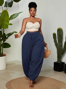 Maweii Celana Panjang Wanita Ukuran Plus Motif Tupai Terbang Garis-Garis Gradien Pelangi, Saku Serut, Patchwork Kepala Singa, Celana Kasual Manset, Pakaian Liburan Streetwear Musim Semi/Panas Gaya Y2K - Navy Blue - View 3