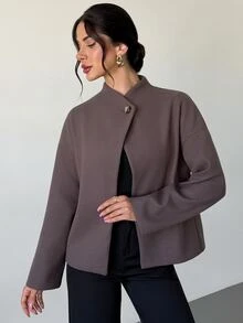 Firerie Women's Autumn/Winter New Loose Long Sleeve Overcoat, Coffee Grey Solid Color Drop Shoulder Fashion Streetwear Versatile Wool Loose Coat, Suitable For Daily Commute And Home Wear - Grey - View 7