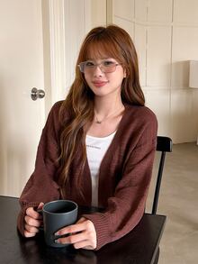 K-Vae Women's Solid Color Long Sleeve Loose Fashion Versatile Cardigan - Brown - View 3