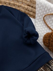 SHEIN LMoss Kids 少女復古時尚百搭休閒日常穿搭，適合秋季冬季，適用於外出與校園 - 寶藍色 - 查看 4