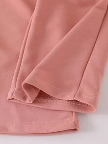 SHEIN 女童兩件套，大愛心印花領口長袖 Polo 上衣，彈性腰純色寬腿長褲，柔軟休閒面料，秋冬穿搭 - 藕粉色 - 查看 8