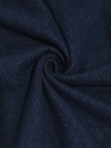 Elenzga Atasan Denim Lengan Pendek Kasual Ukuran Plus Wanita dengan Bordir di Bagian Depan - Dark Wash - View 4